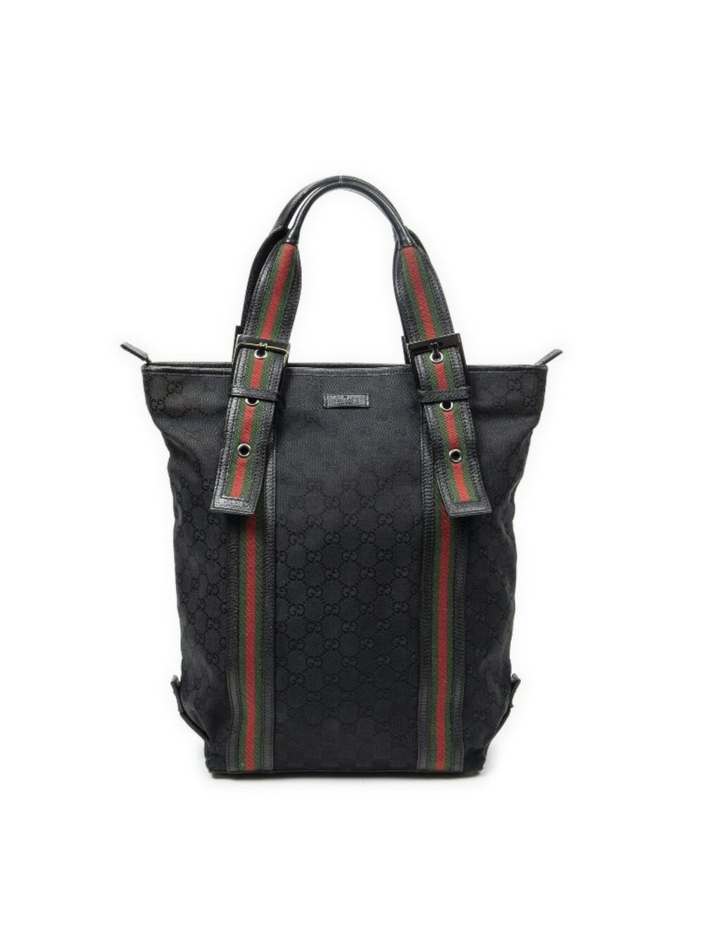 Gucci Web Buckle Vertical Tote Black GG Canvas